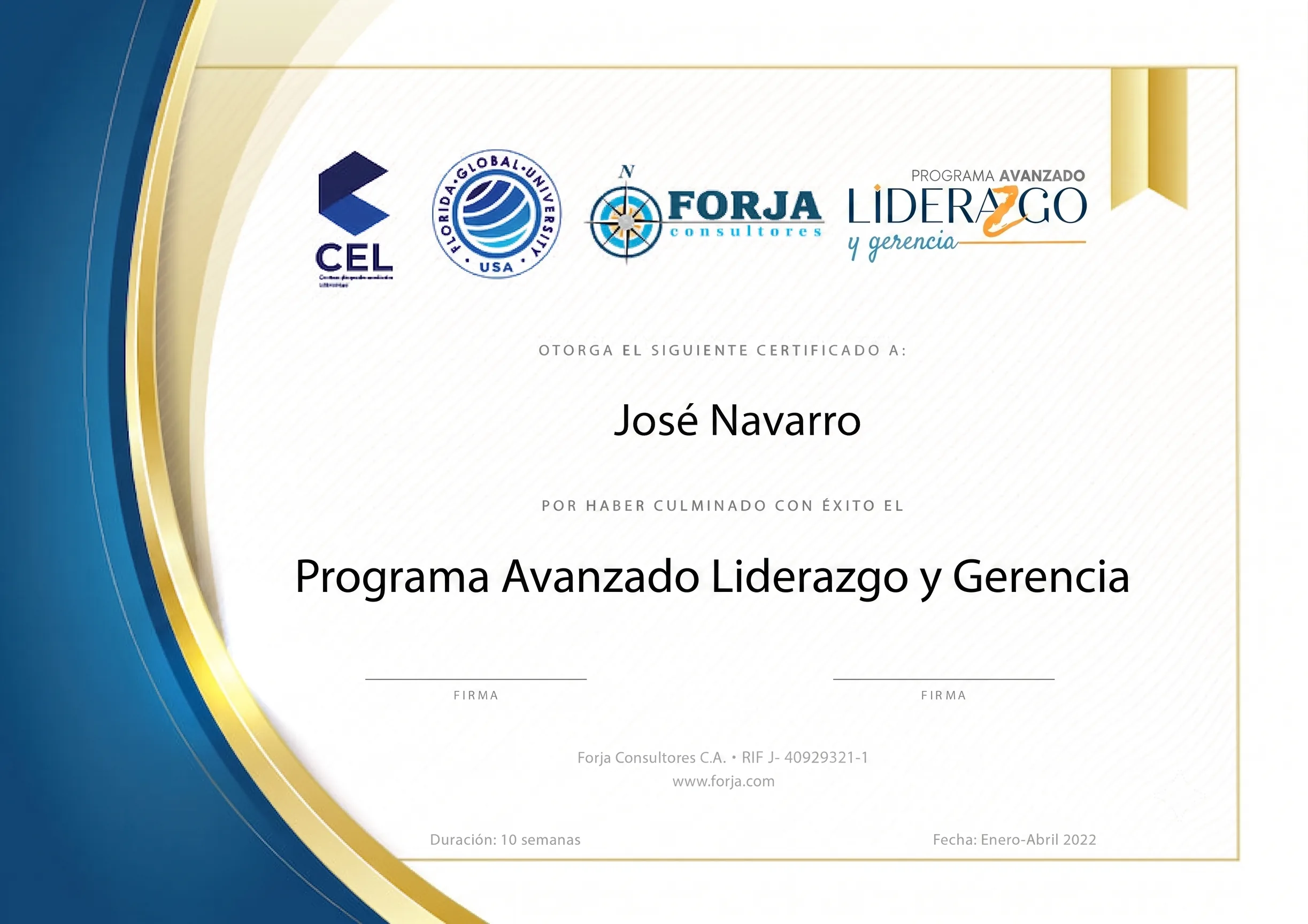 Certificado del Programa Avanzado de Liderazgo y Gerencia