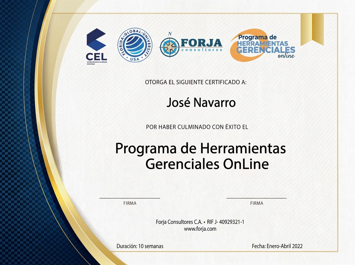 Certificado del Programa de Herramientas Gerenciales Online