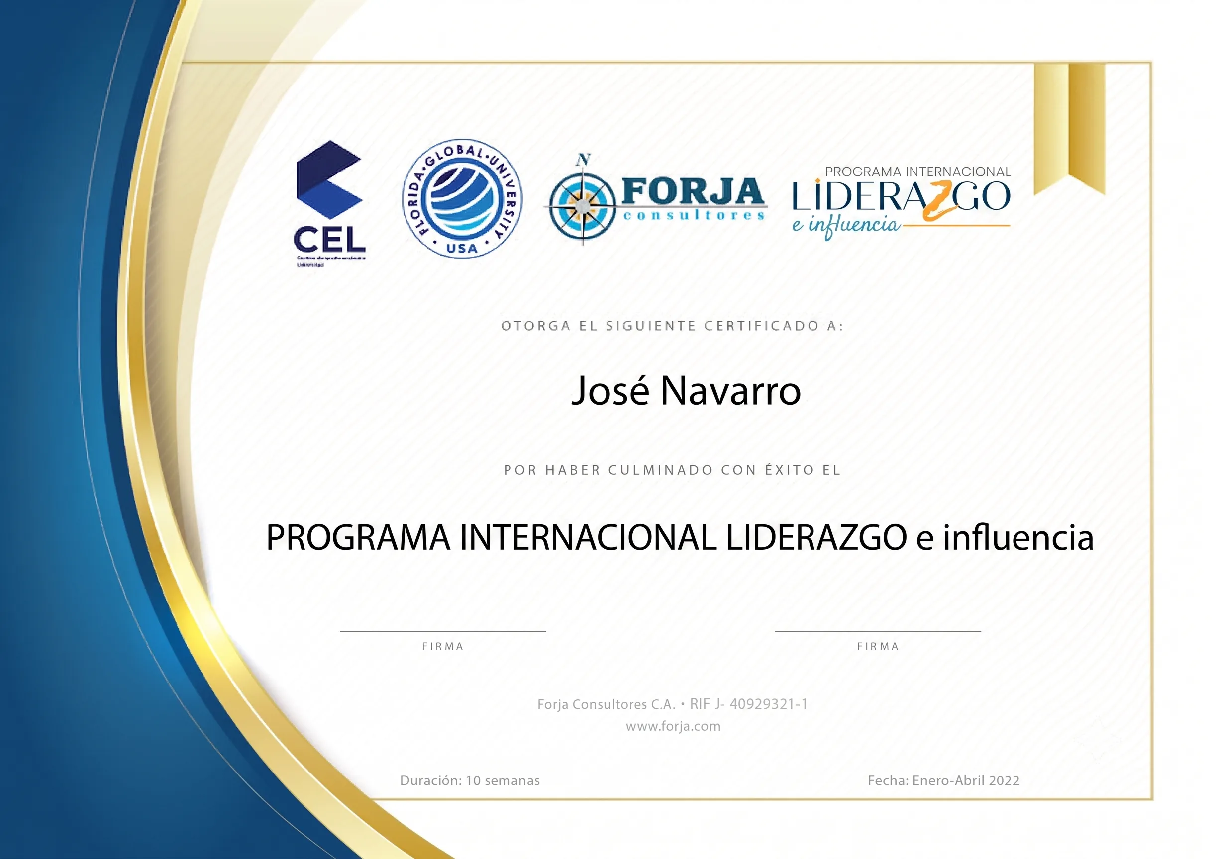 Certificado del Programa Internacional de Liderazgo e Influencia