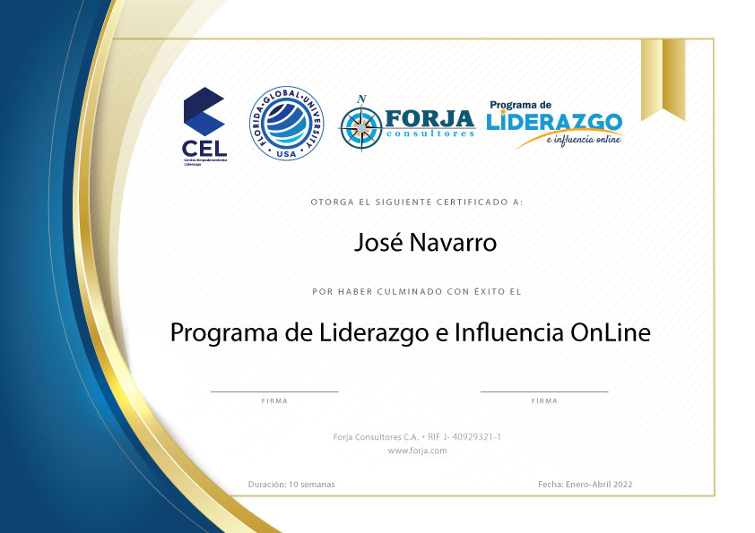 Certificado del programa PLIO con respaldo académico internacional